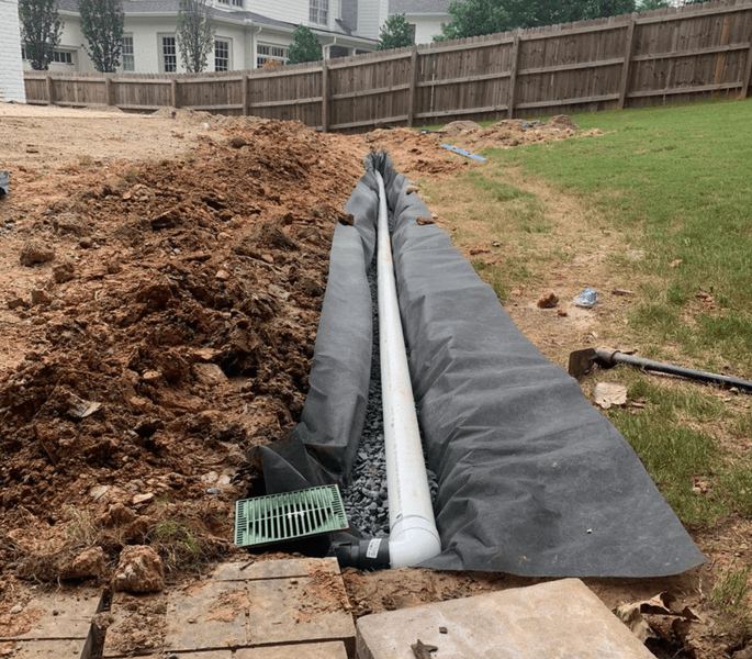 Drainage trench and French drain installation work